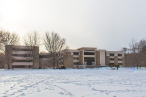 a photo of the library and Chamberlain Center